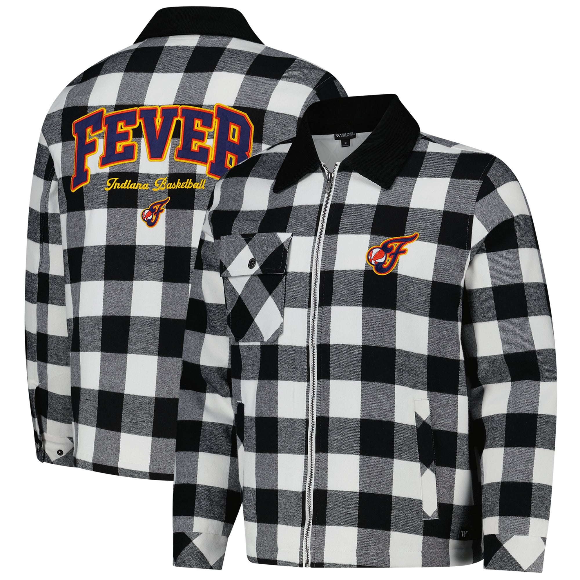Unisex The Wild Collective Black/White Indiana Fever Flannel Full-Zip Shacket