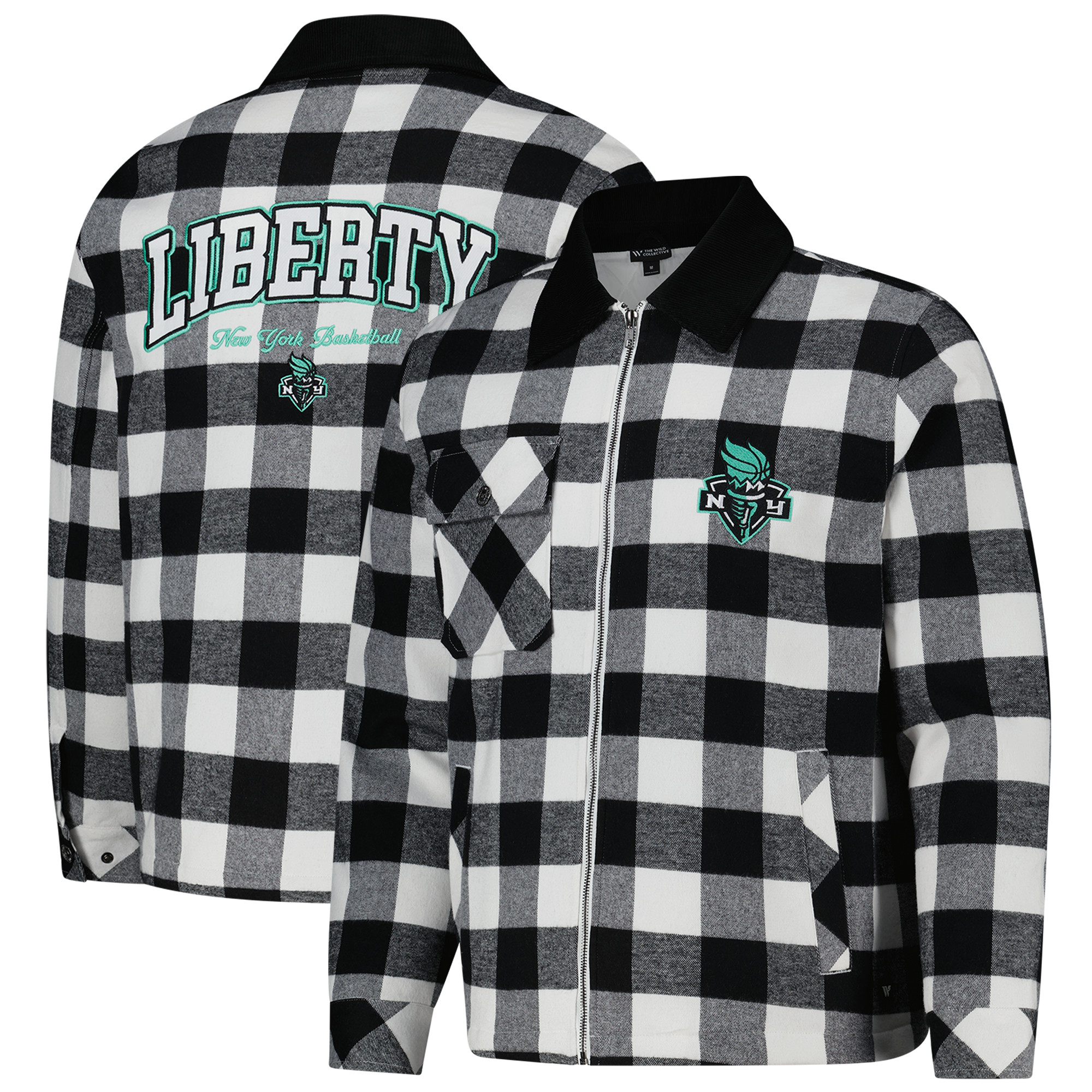 Unisex The Wild Collective Black/White New York Liberty Flannel Full-Zip Shacket Unisex The Wild Collective Black/White New York Liberty Flannel Full-Zip Shacket
