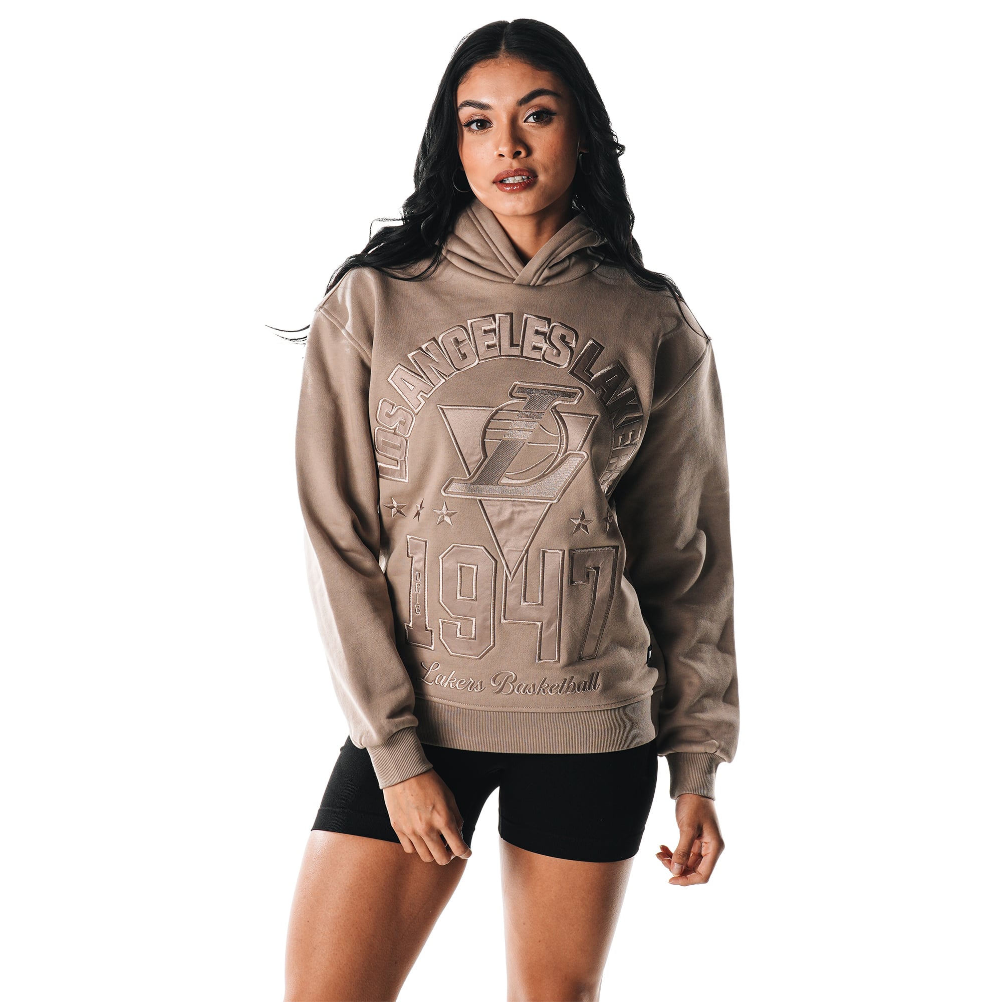 Women's The Wild Collective Gray Los Angeles Lakers Satin Pullover Hoodie