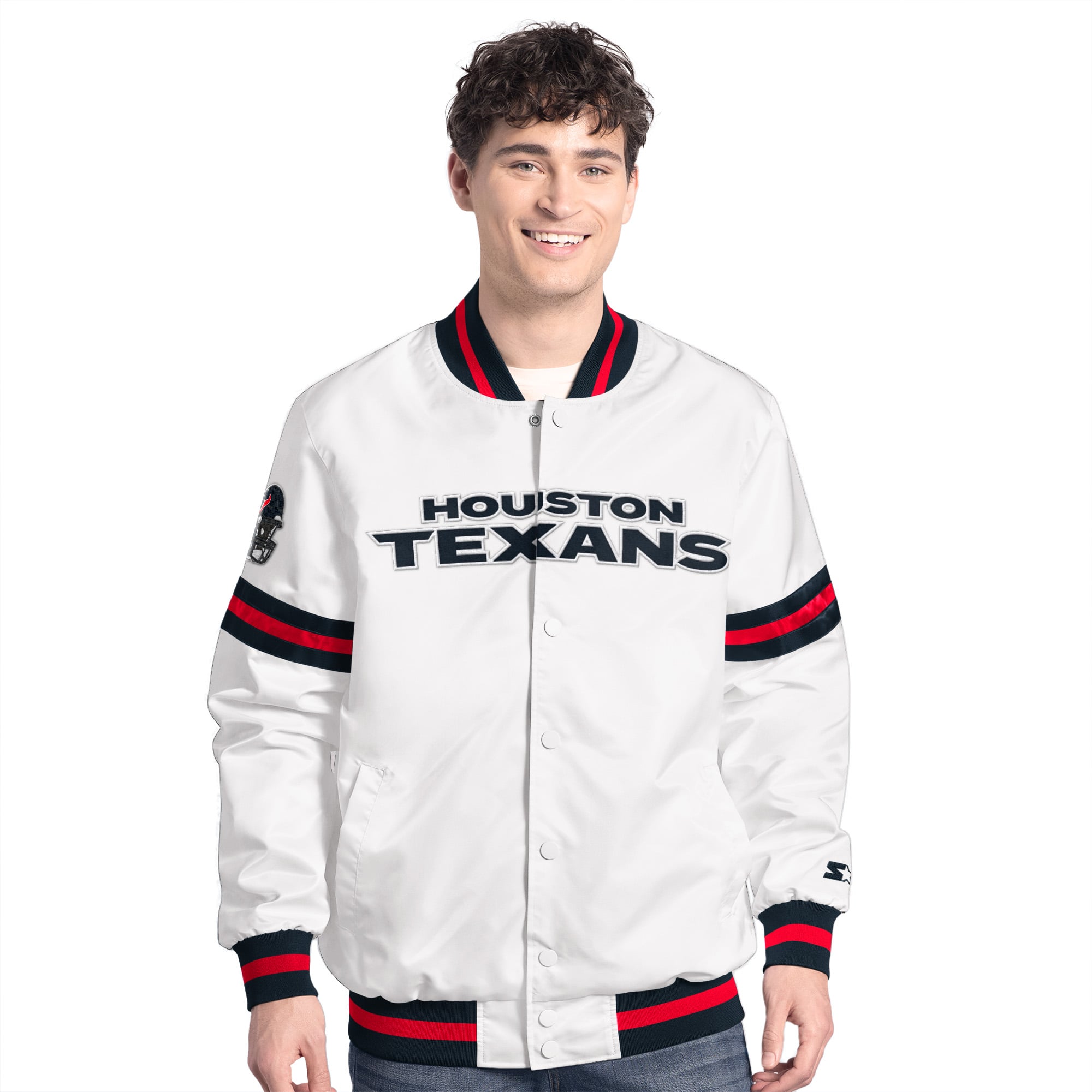 Men's Starter  White Houston Texans Scout Full-Snap Varsity Jacket