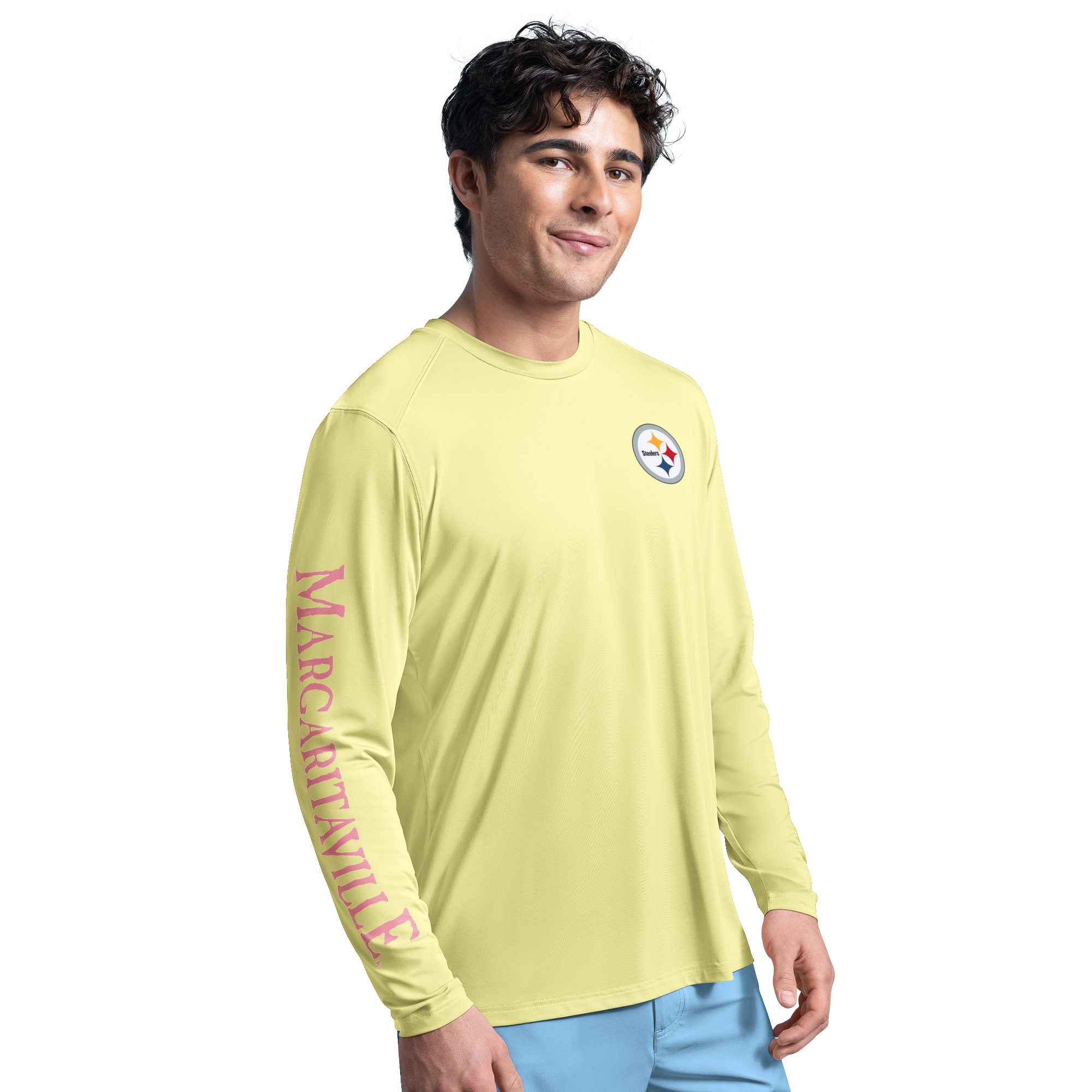 Men’s G-III Sports by Carl Banks Yellow Pittsburgh Steelers Margaritaville Rock Harbor Long Sleeve Rashguard Top Men’s G-III Sports by Carl Banks Yellow Pittsburgh Steelers Margaritaville Rock Harbor Long Sleeve Rashguard Top