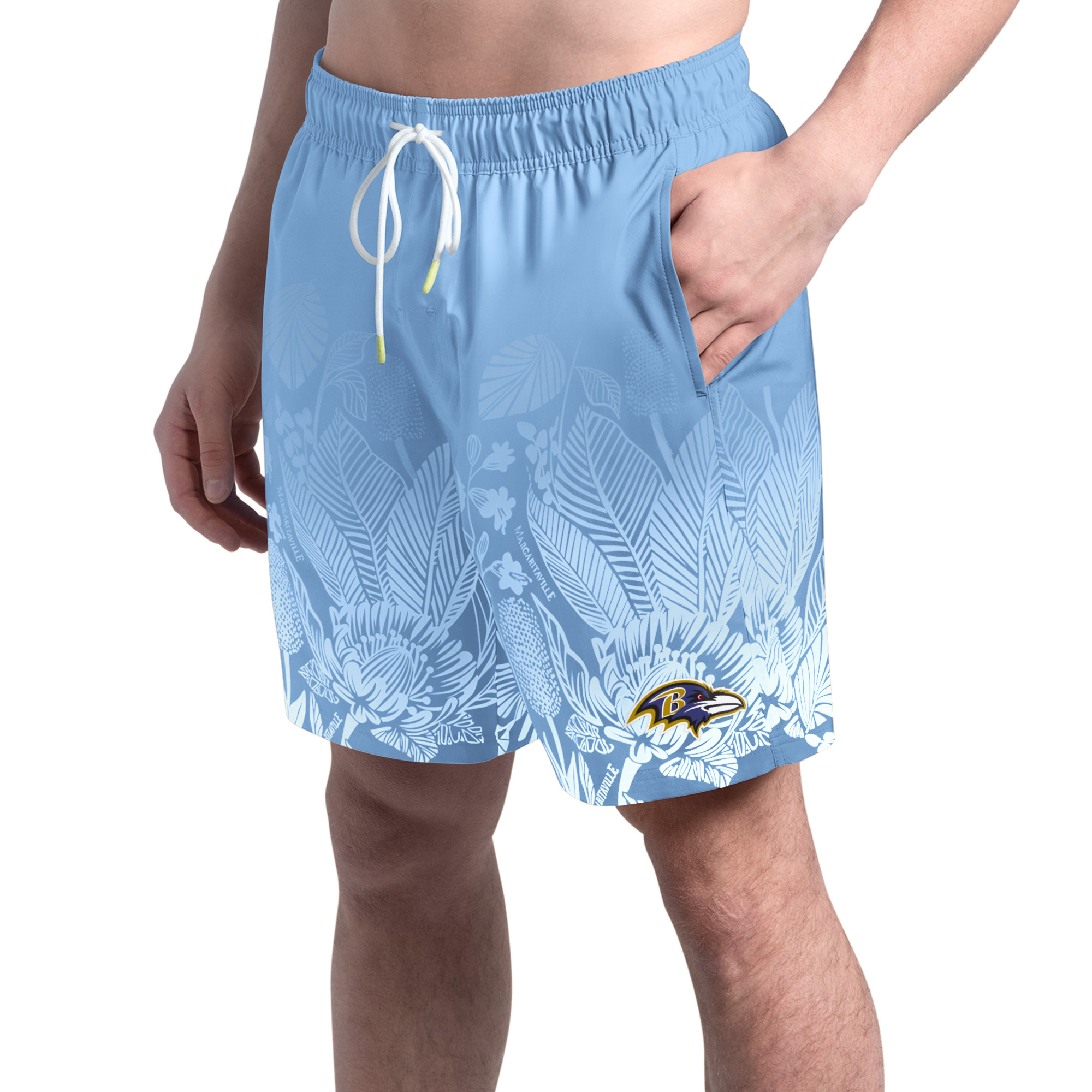 Men's Margaritaville Light Blue Baltimore Ravens Lagoon Fiesta Swim Shorts