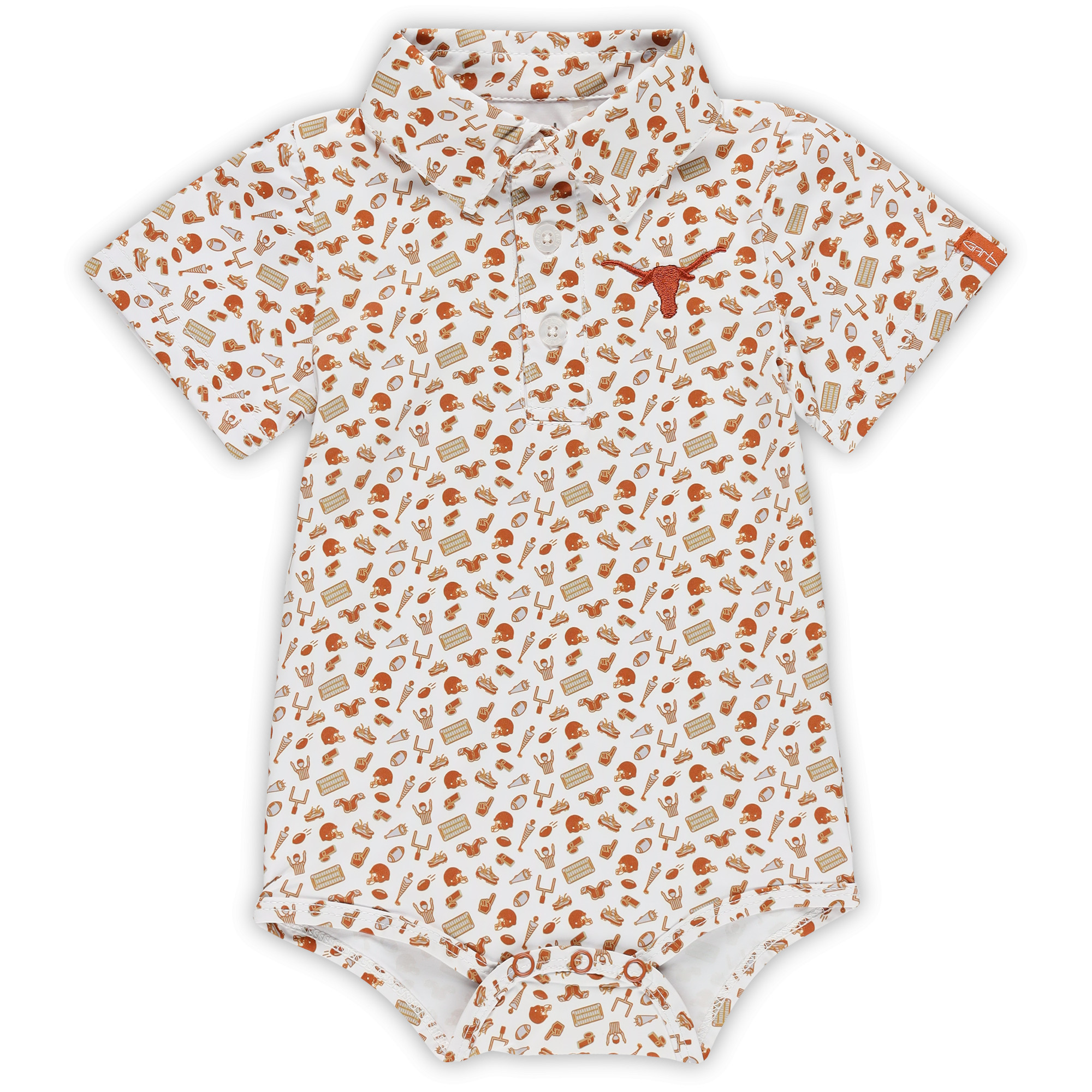 Infant Garb White Texas Longhorns Tom Allover Print Performance Polo Bodysuit