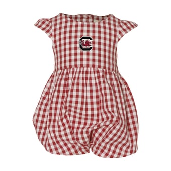 Girl's Infant Garb Garnet South Carolina Gamecocks Cara Gingham Ruffled Bodysuit