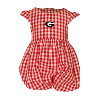 Girl's Infant Garb Red Georgia Bulldogs Cara Gingham Ruffled Bodysuit