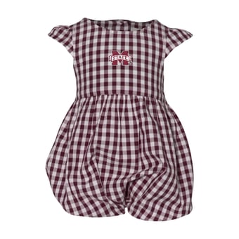 Girl's Infant Garb Maroon Mississippi State Bulldogs Cara Gingham Ruffled Bodysuit