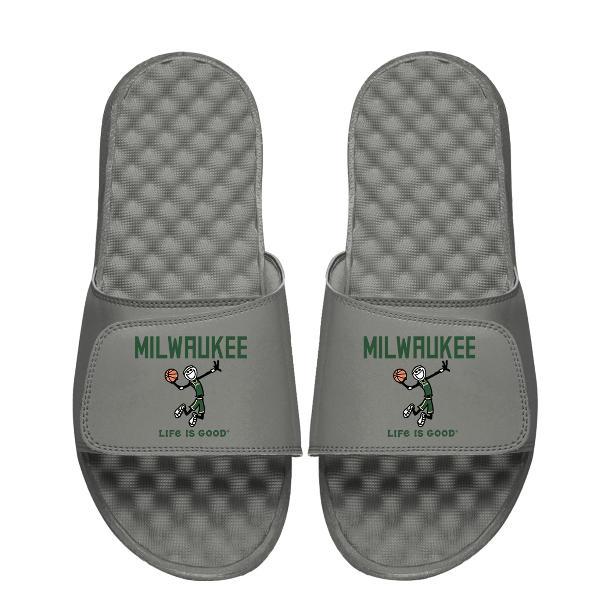 ISlide Gray Milwaukee Bucks Life is Good Slide Sandals