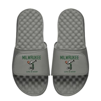 ISlide  Gray Milwaukee Bucks Life is Good Slide Sandals