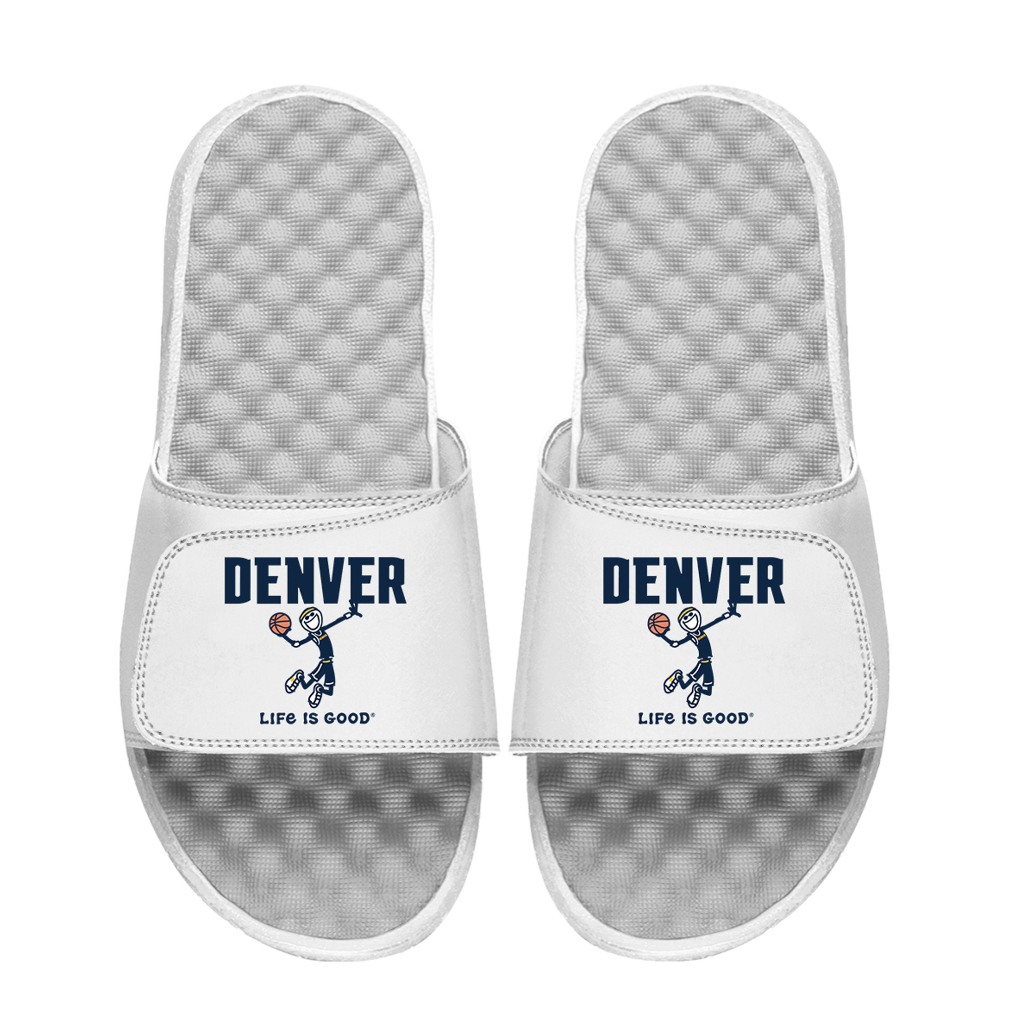 Youth ISlide White Denver Nuggets Life Is Good Slide Sandals