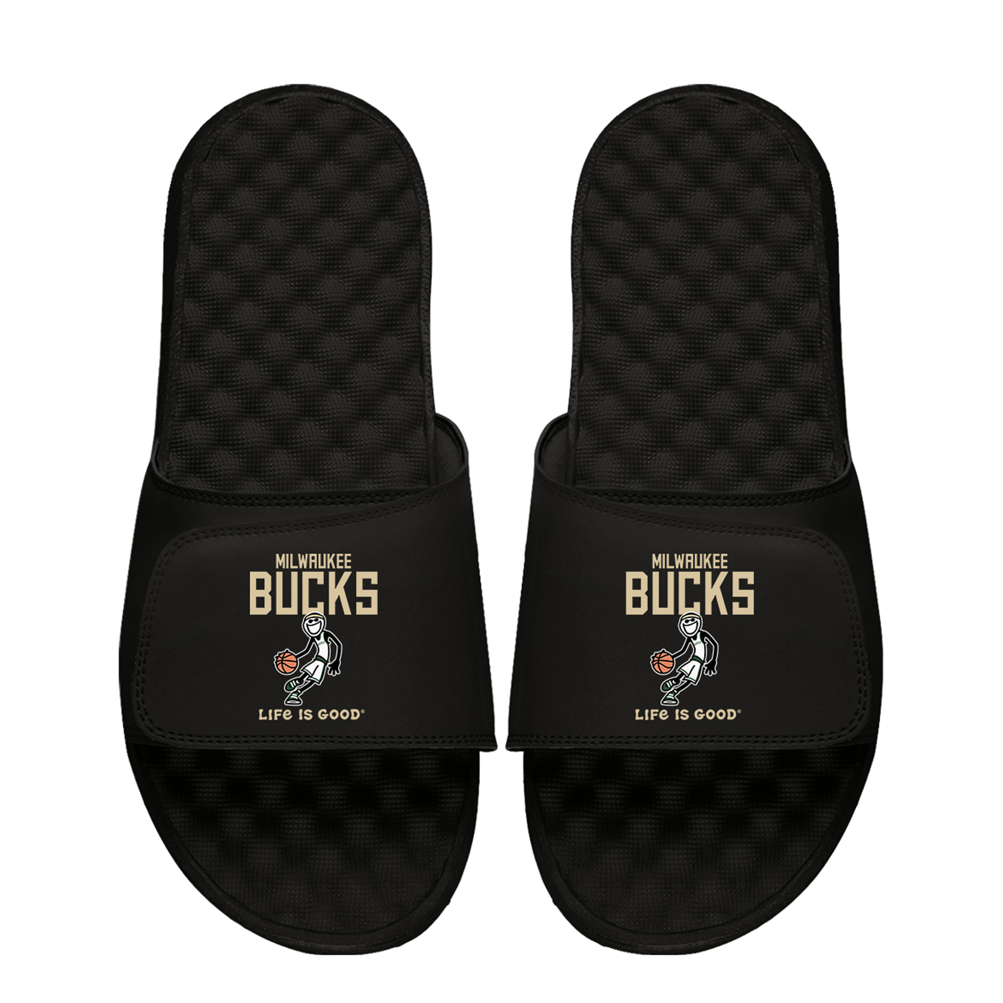 Youth ISlide  Black Milwaukee Bucks Life Is Good Slide Sandals