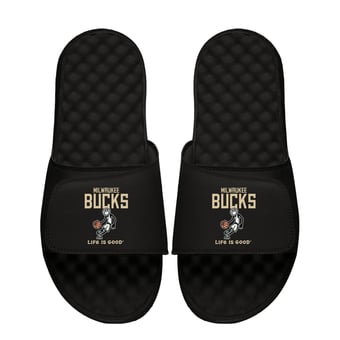 Youth ISlide  Black Milwaukee Bucks Life Is Good Slide Sandals