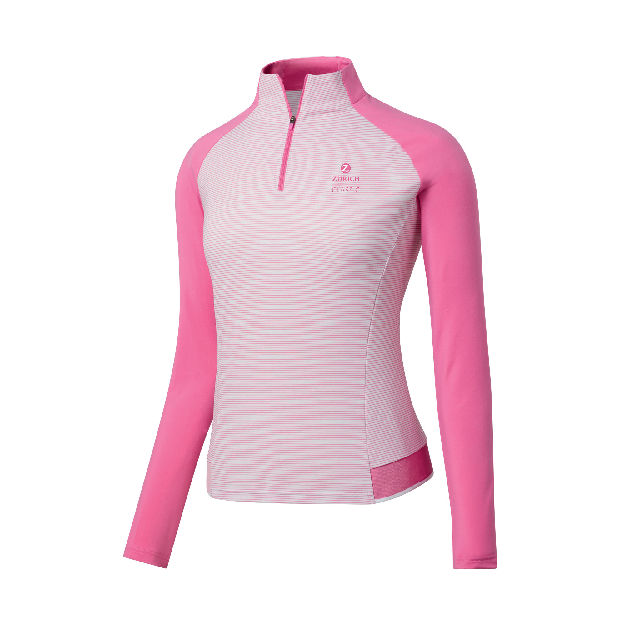 Women’s FootJoy Pink The Zurich Classic Raglan Striped Quarter-Zip Pullover Women’s FootJoy Pink The Zurich Classic Raglan Striped Quarter-Zip Pullover