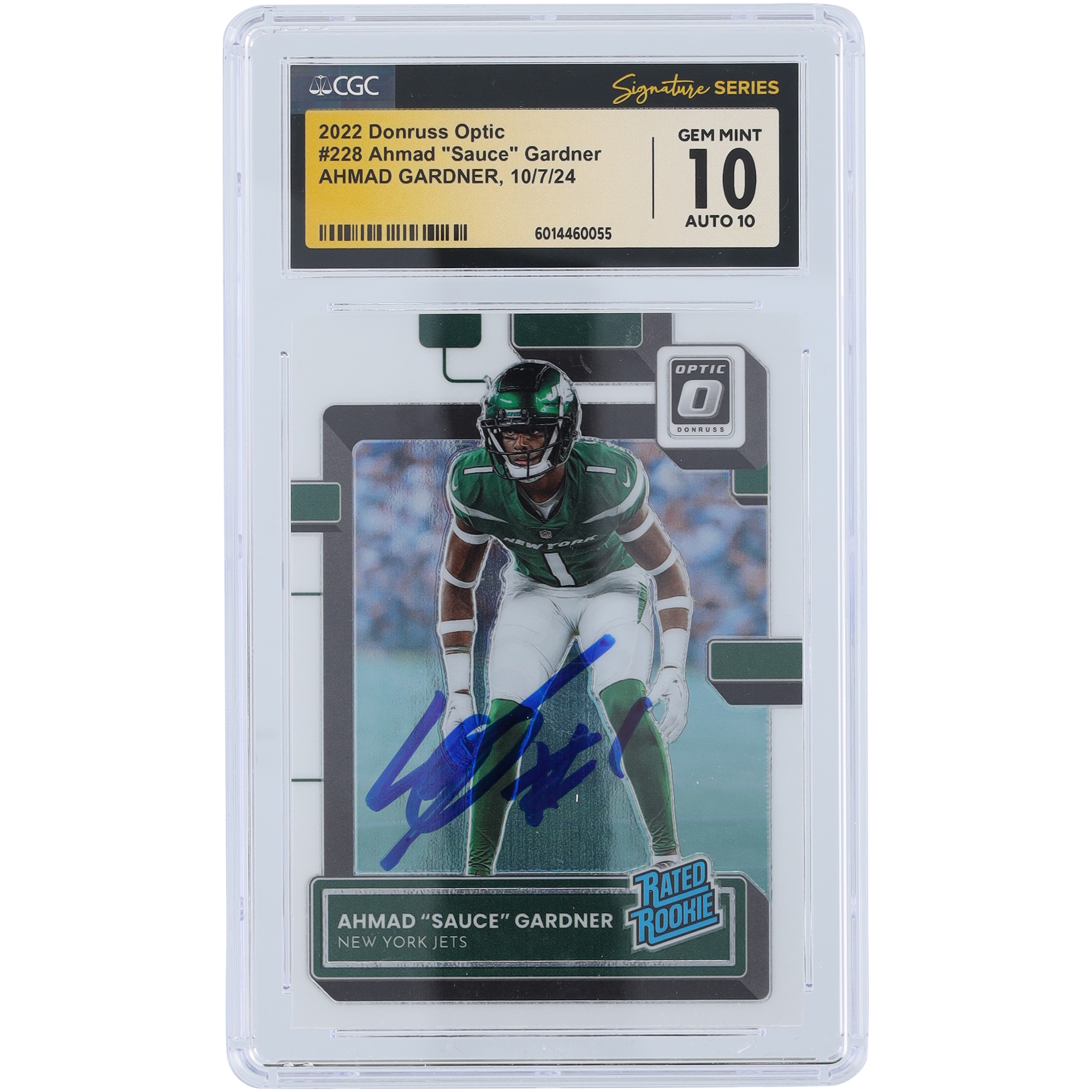 Ahmad Sauce Gardner New York Jets Autographed 2022 Panini Donruss Optic #228 CGC Fanatics Witnessed Authenticated 10/10 Rookie Card