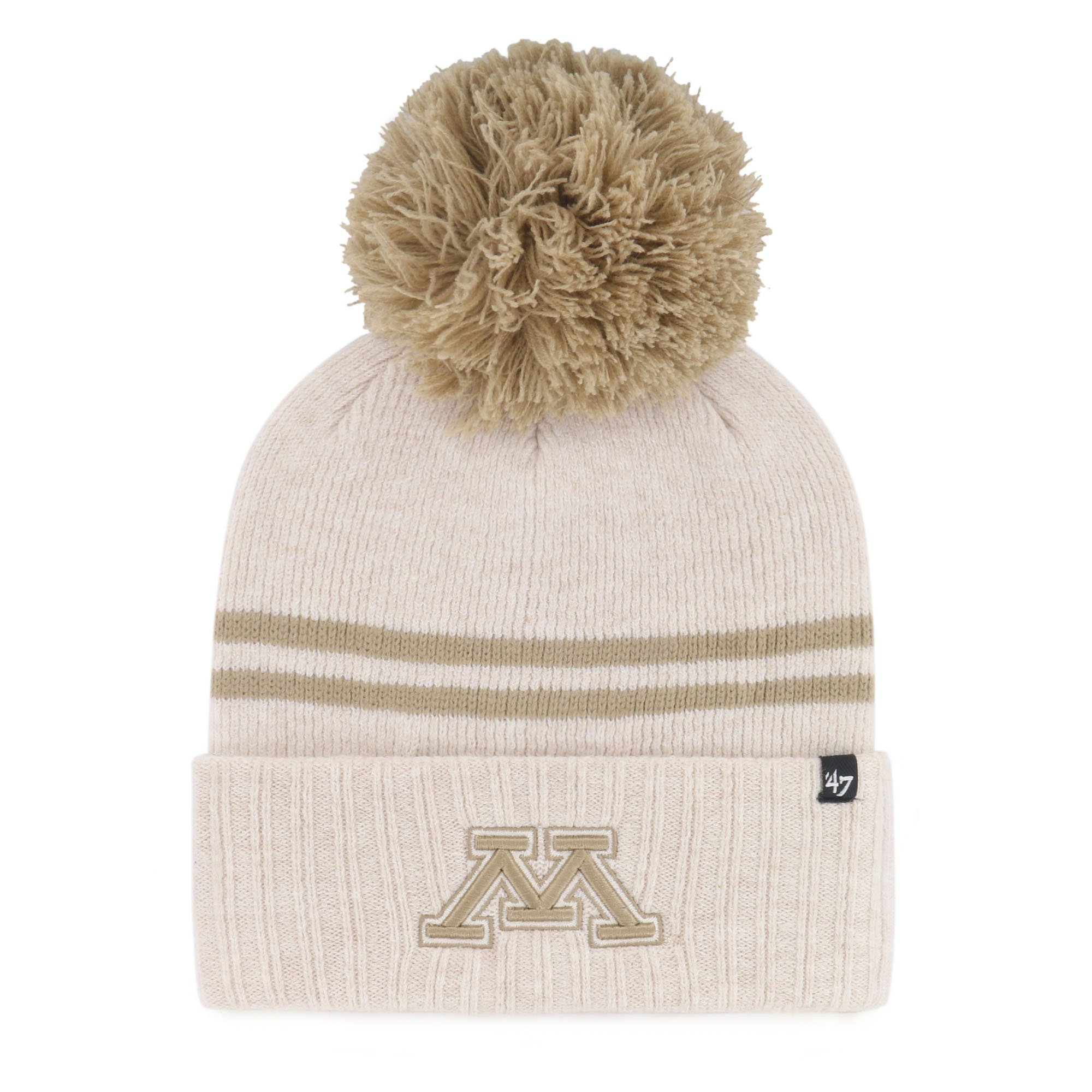 Women's '47  Natural Minnesota Golden Gophers Core & Inline Latte Cuffed Knit Hat with Pom