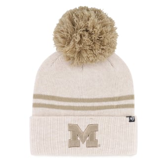 Women's '47  Natural Michigan Wolverines Core & Inline Latte Cuffed Knit Hat with Pom