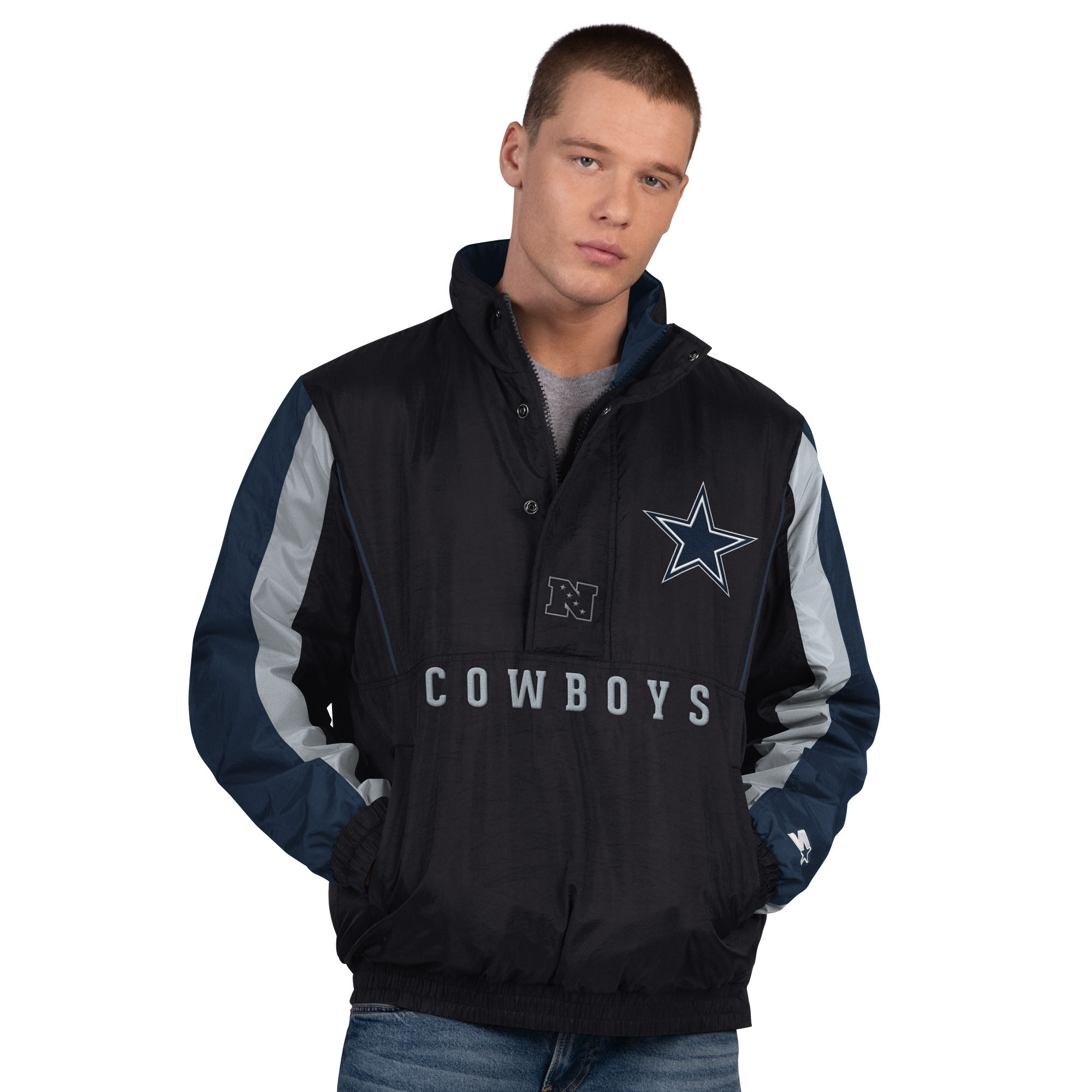 Men's Starter Black Dallas Cowboys Thursday Night Gridiron Vintage Logo Half-Zip Jacket