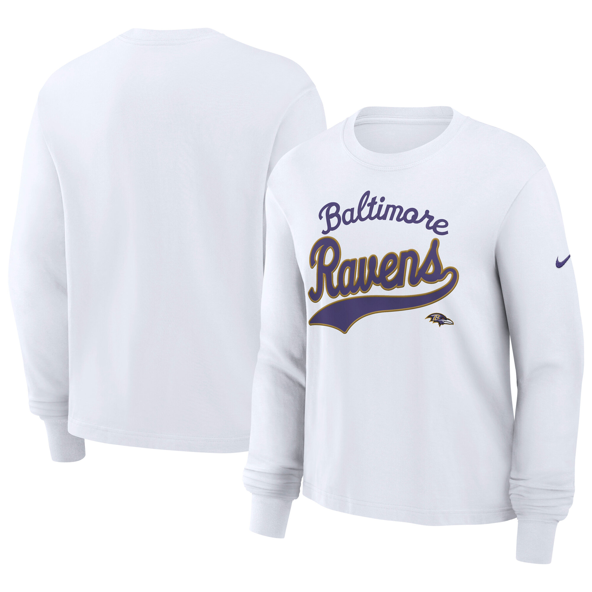 Women's Nike White Baltimore Ravens Essential Long Sleeve Boxy T-Shirt