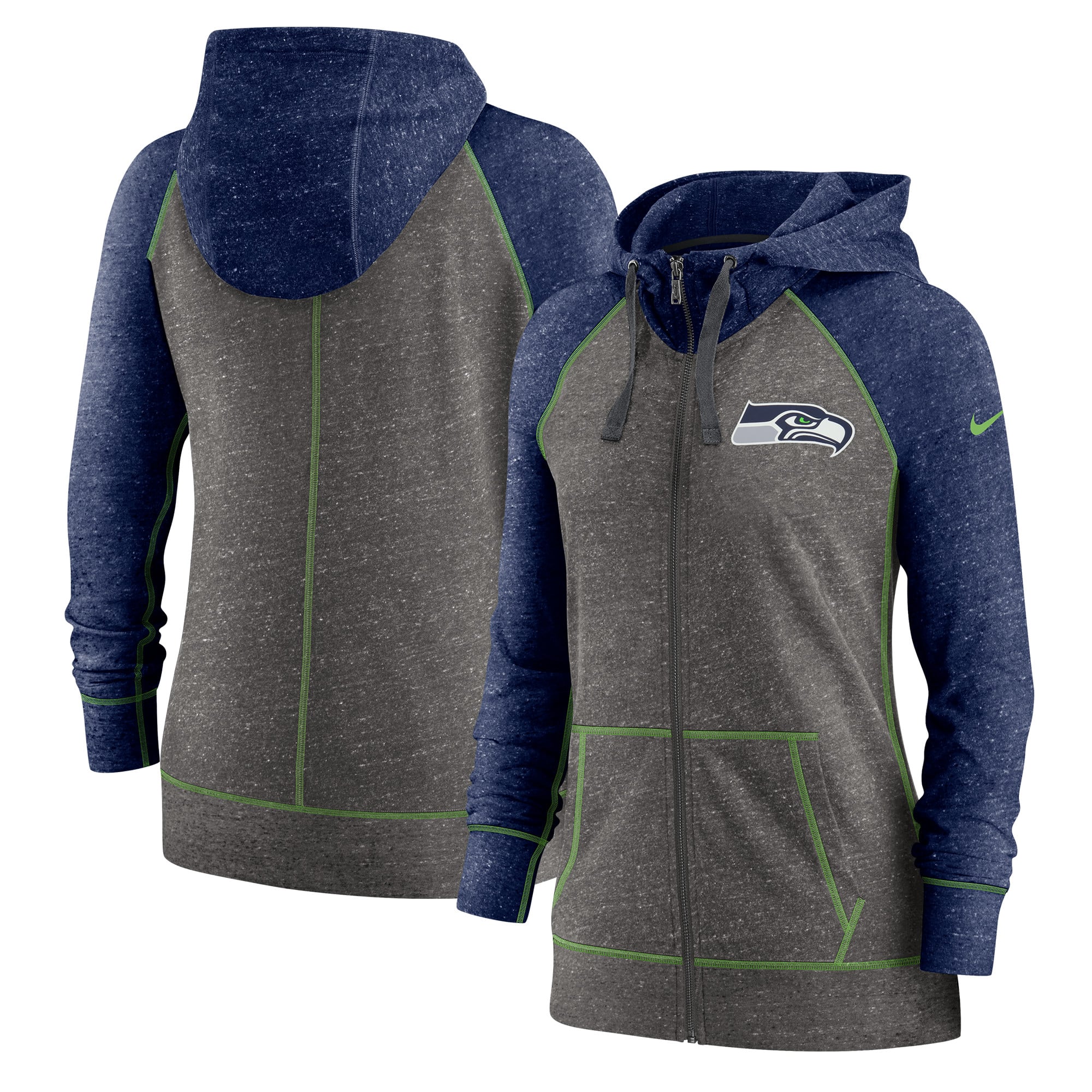 Women's Nike Heather Charcoal Seattle Seahawks Plus Size Gym Vintage Raglan Full-Zip Hoodie: retailer-supplied image
