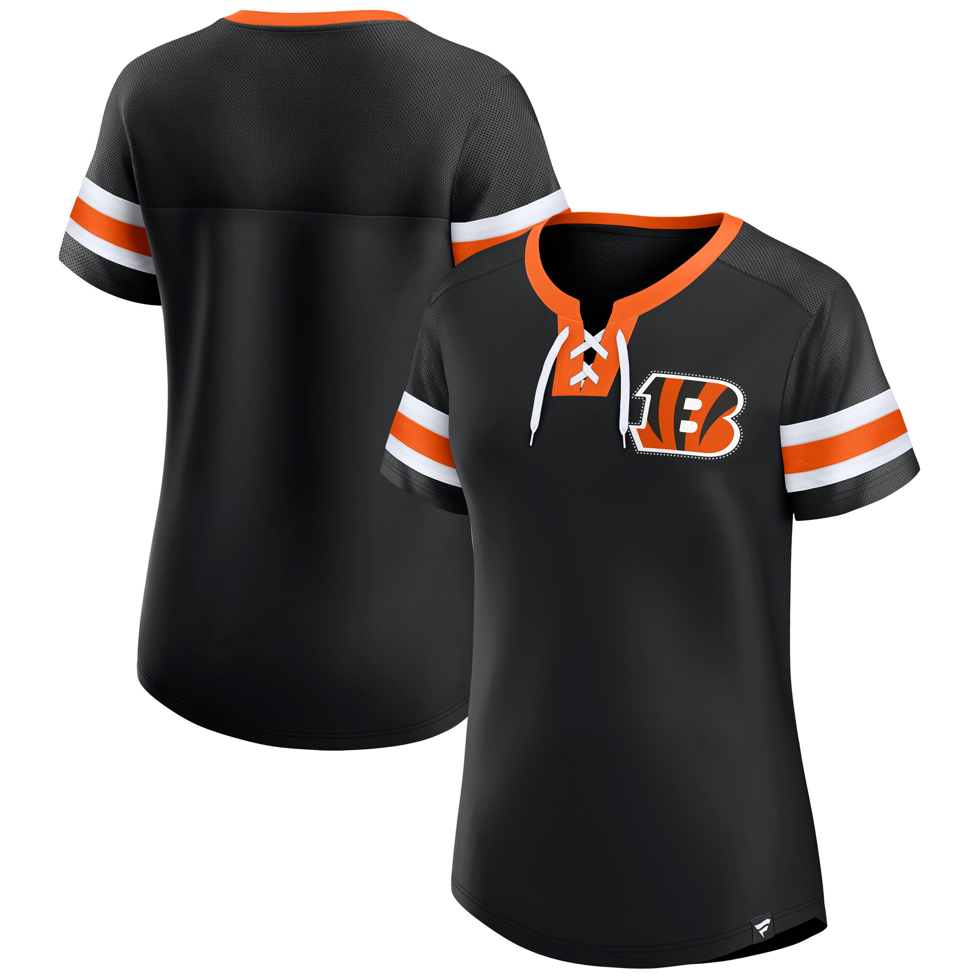 Women's Fanatics Black Cincinnati Bengals Lace-Up Bling T-Shirt