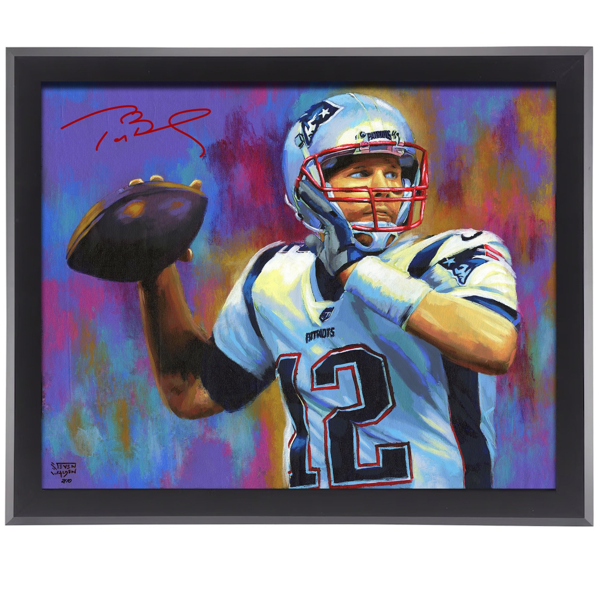 Tom Brady New England Patriots Autographed Framed 16″ x 20″ Embellished Canvas Giclee Print – Art by Steven Walden – Limited Edition of 10 Tom Brady New England Patriots Autographed Framed 16″ x 20″ Embellished Canvas Giclee Print – Art by Steven Walden – Limited Edition of 10