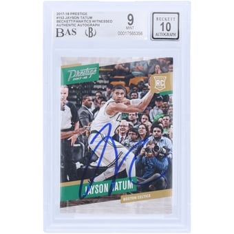 Jayson Tatum Boston Celtics Autographed 2017-18 Panini Prestige #153 Beckett Fanatics Witnessed Authenticated 9/10 Rookie Card