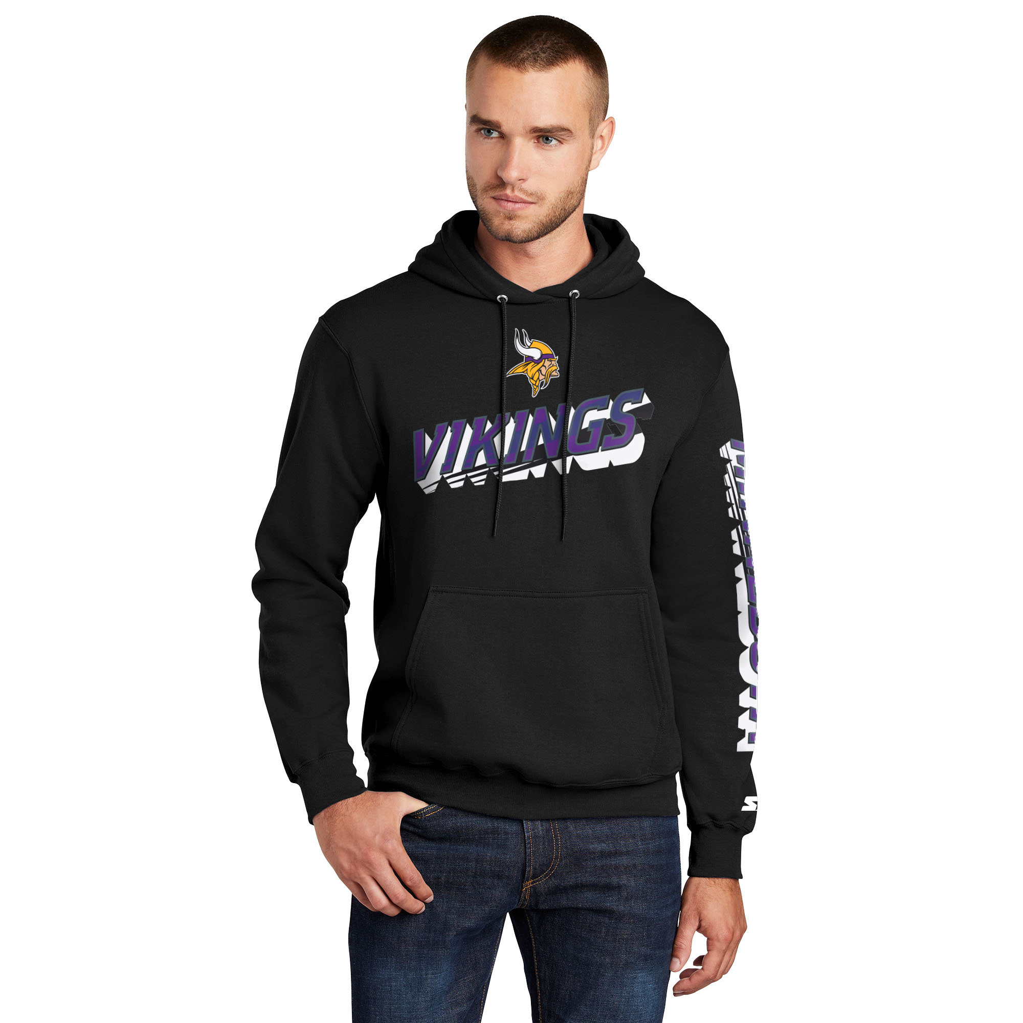 Men's Starter Black Minnesota Vikings Wordmark Logo Pullover Hoodie