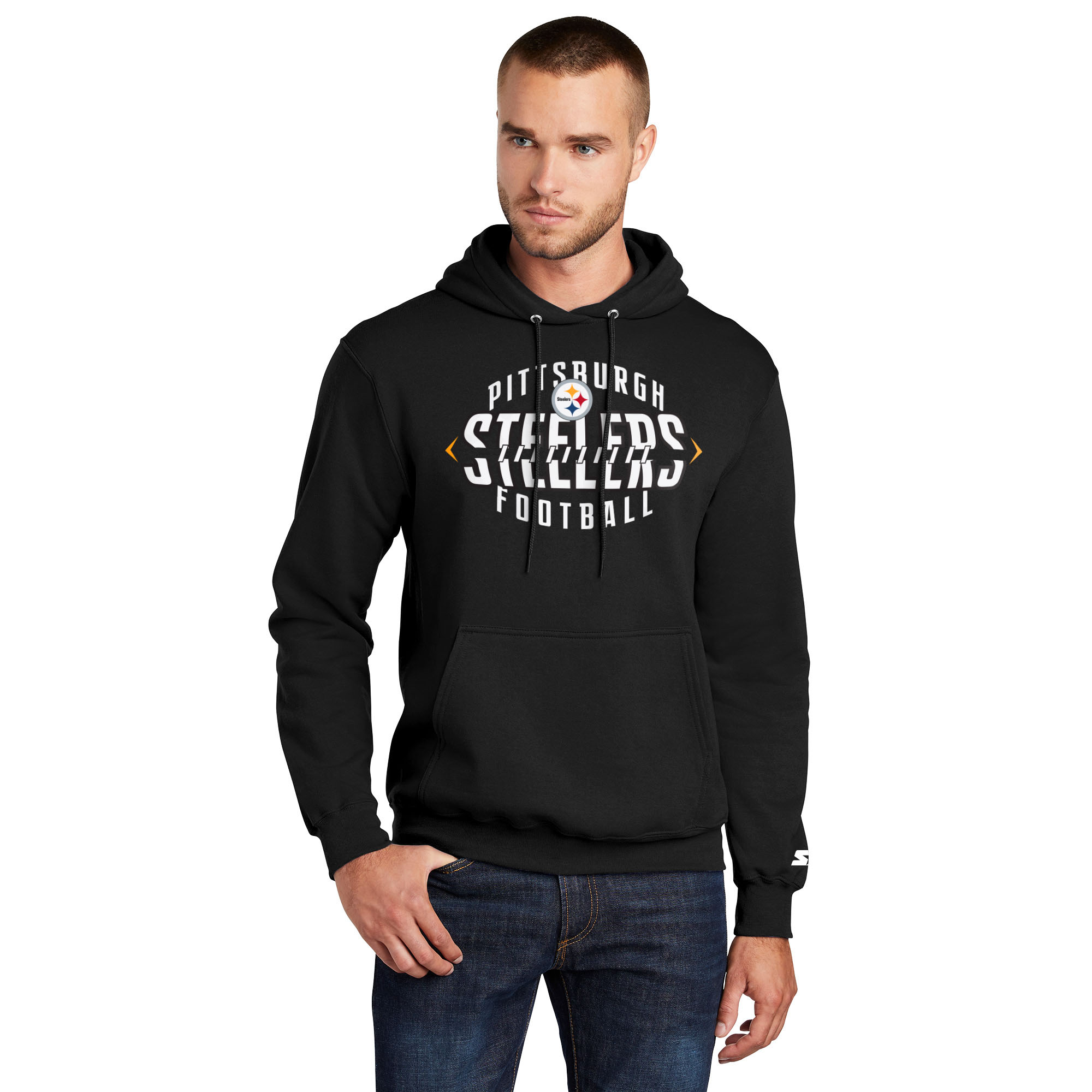 Men's Starter Black Pittsburgh Steelers Football Pullover Hoodie