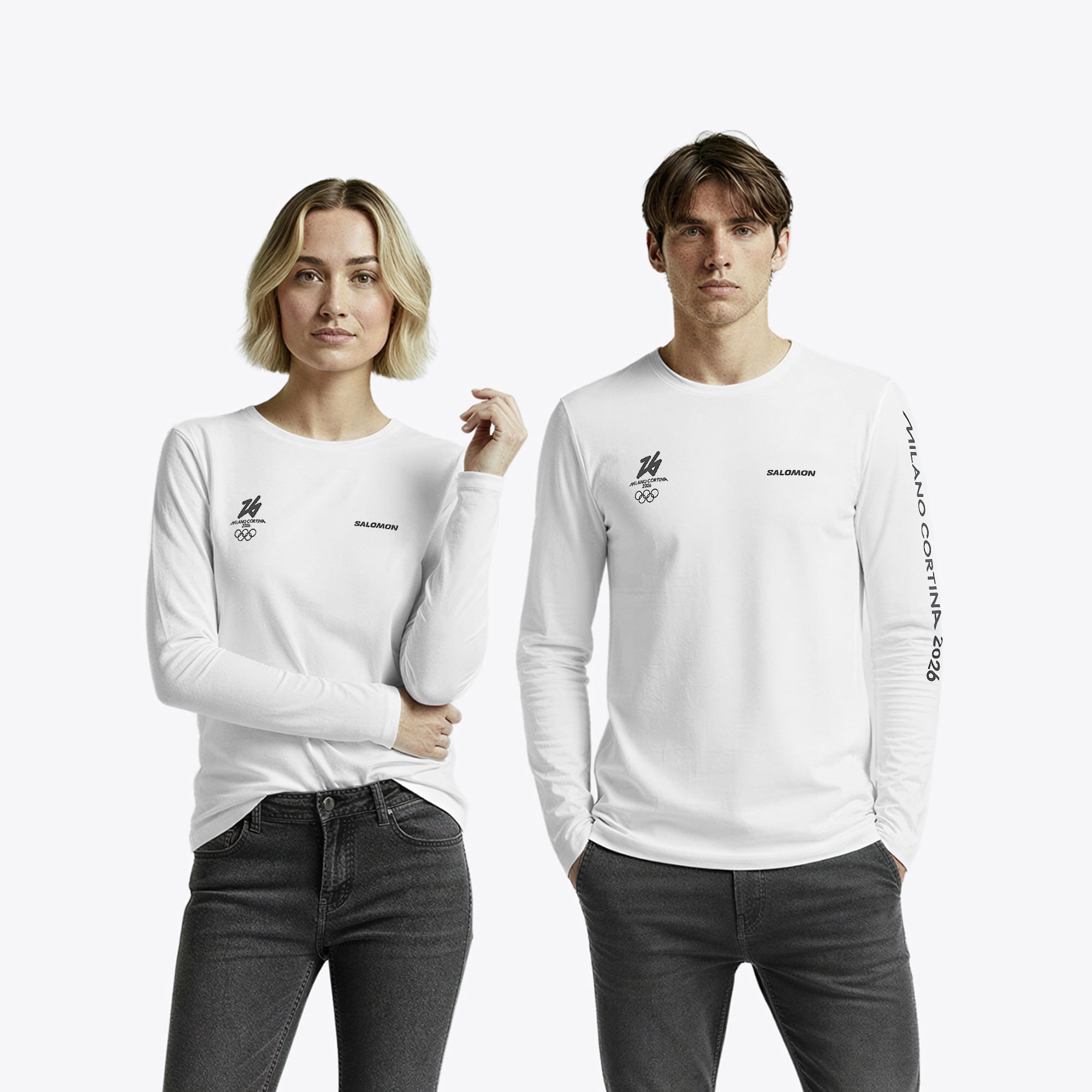 Milano Cortina 2026 Olympics Salomon Logo Graphic Long Sleeve T-Shirt - Unisex - Bianco