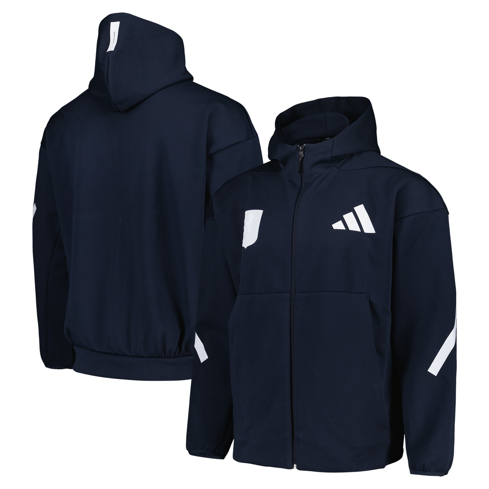Aston Villa adidas Travel Z.N.E Kapuzenpullover mit durchgehendem Reißverschluss – Dunkelblau