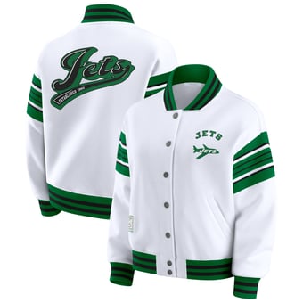 Women's WEAR by Erin Andrews White New York Jets Full-Snap Fleece Sweatshirt Jacket
