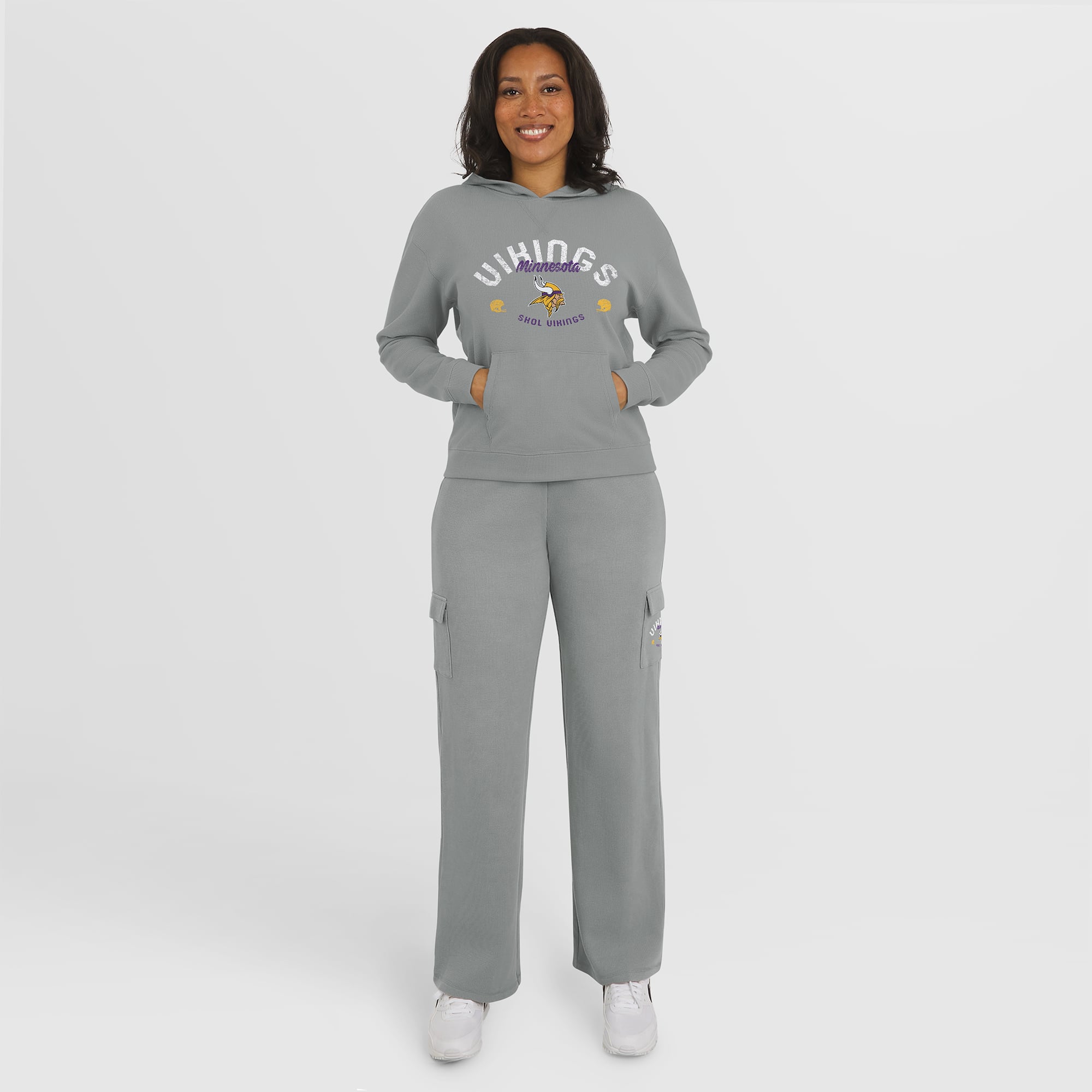 Women's WEAR by Erin Andrews Gray Minnesota Vikings Waffle-Knit Long Sleeve Hooded Shirt & Pants Lounge Set