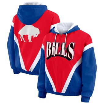 Women's WEAR by Erin Andrews Red/Royal Buffalo Bills Retro Crinkle Full-Zip Hoodie Windbreaker