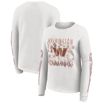 Women's WEAR by Erin Andrews  White Washington Commanders Graphic Waffle Long-Sleeve T-Shirt