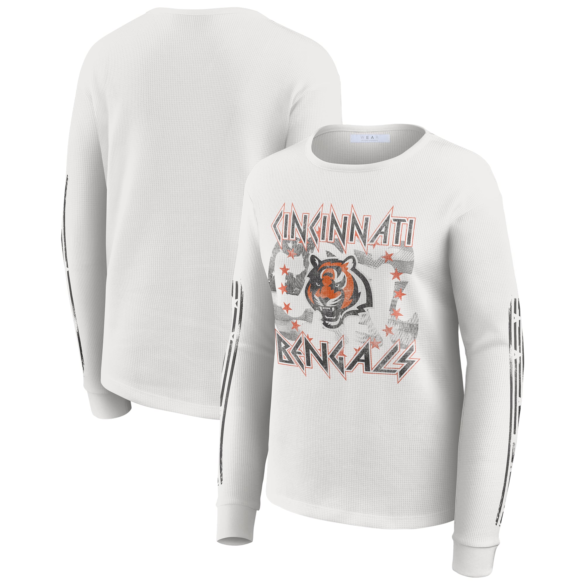 Women's WEAR by Erin Andrews White Cincinnati Bengals Graphic Waffle Long-Sleeve T-Shirt