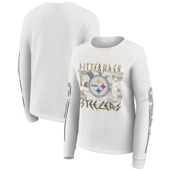 Women's WEAR by Erin Andrews  White Pittsburgh Steelers Graphic Waffle Long-Sleeve T-Shirt