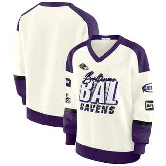 Women's WEAR by Erin Andrews  Cream Baltimore Ravens Racing Crew V-Neck Sweatshirt