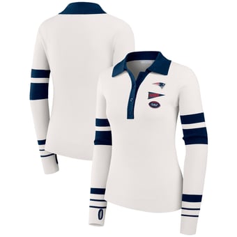 Women's WEAR by Erin Andrews White New England Patriots Ribbed Henley Polo Sweater