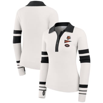 Women's WEAR by Erin Andrews White Cincinnati Bengals Ribbed Henley Polo Sweater