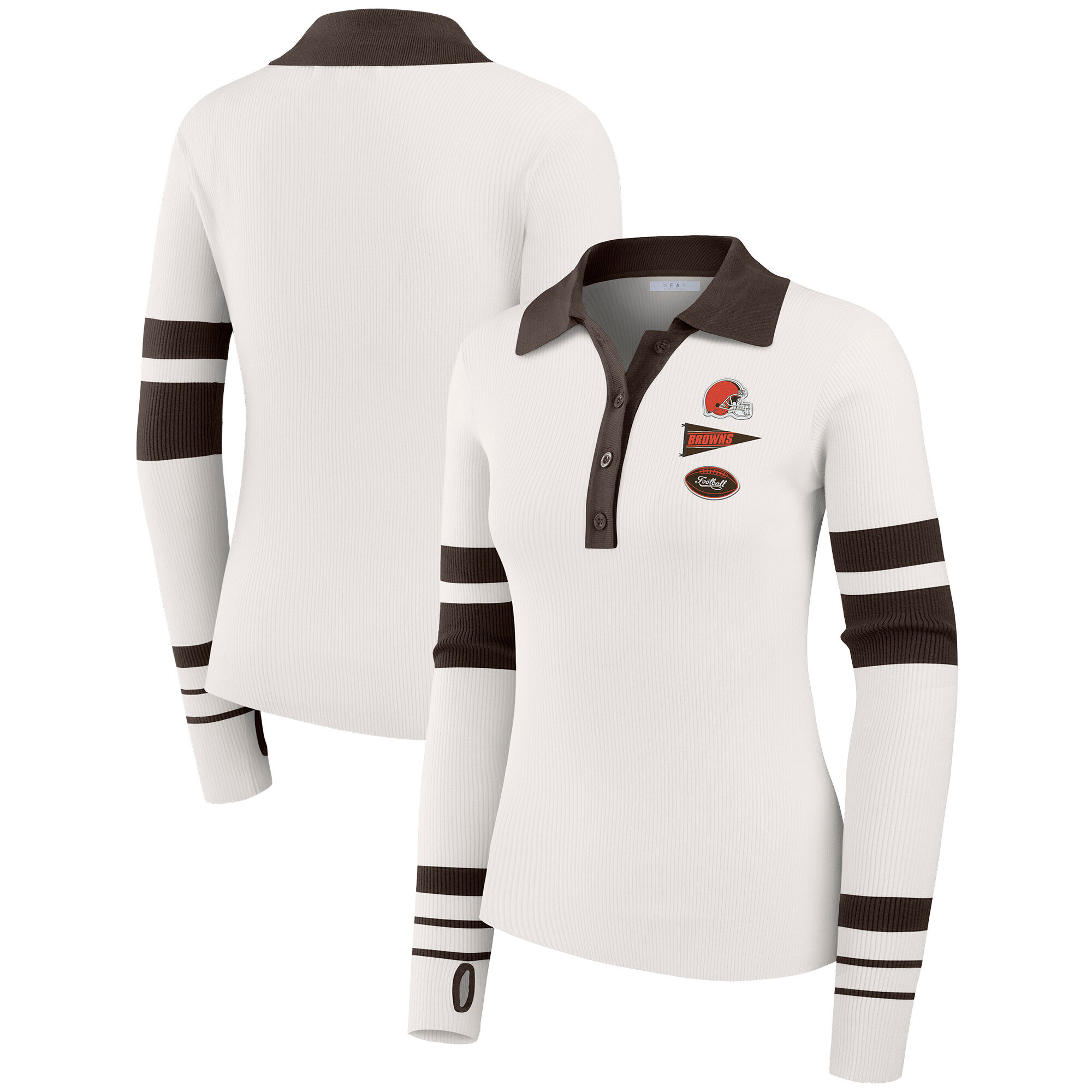 Women’s WEAR by Erin Andrews White Cleveland Browns Ribbed Henley Polo Sweater Women’s WEAR by Erin Andrews White Cleveland Browns Ribbed Henley Polo Sweater