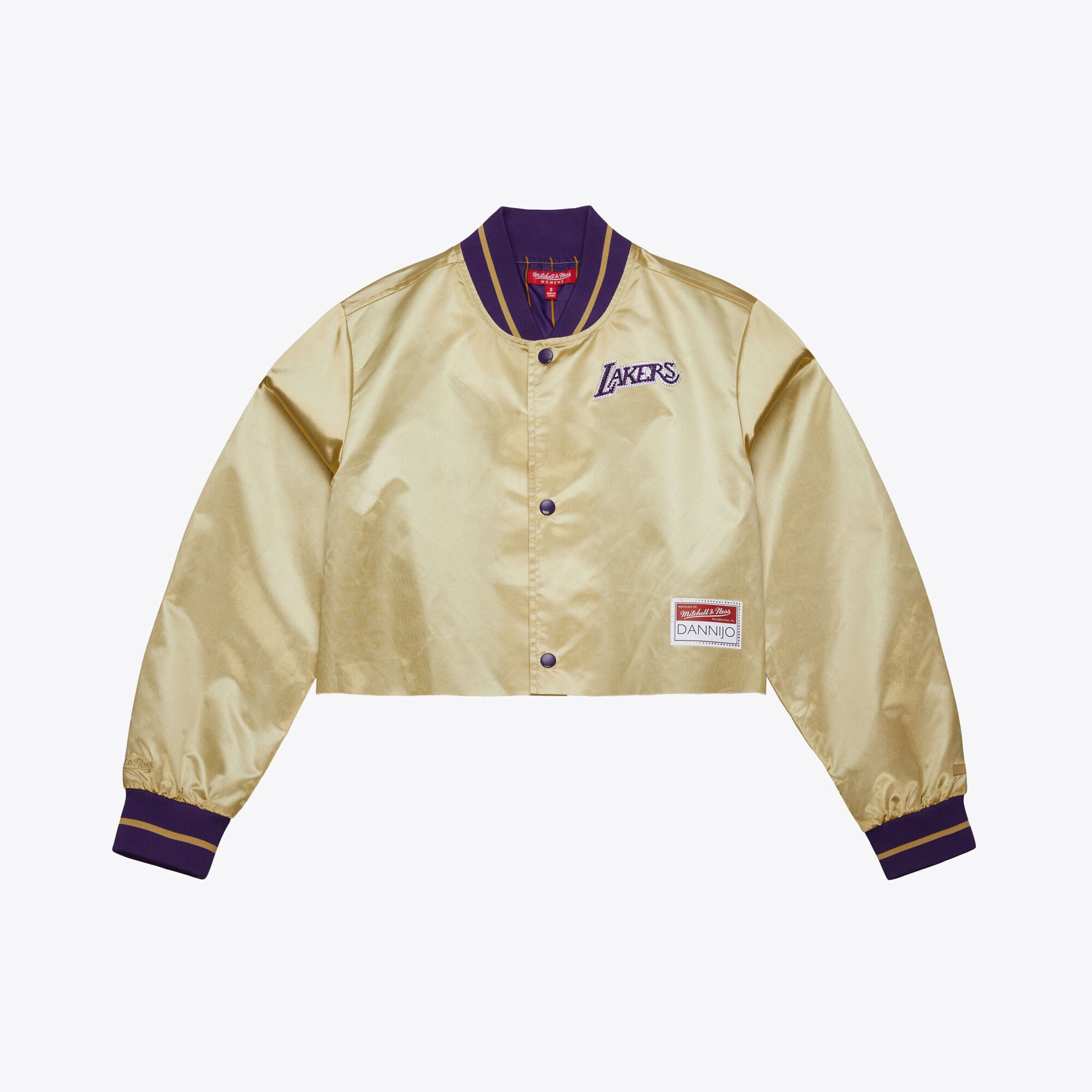 Women's Mitchell & Ness x DANNIJO Gold Los Angeles Lakers Cropped Satin Full-Snap Jacket