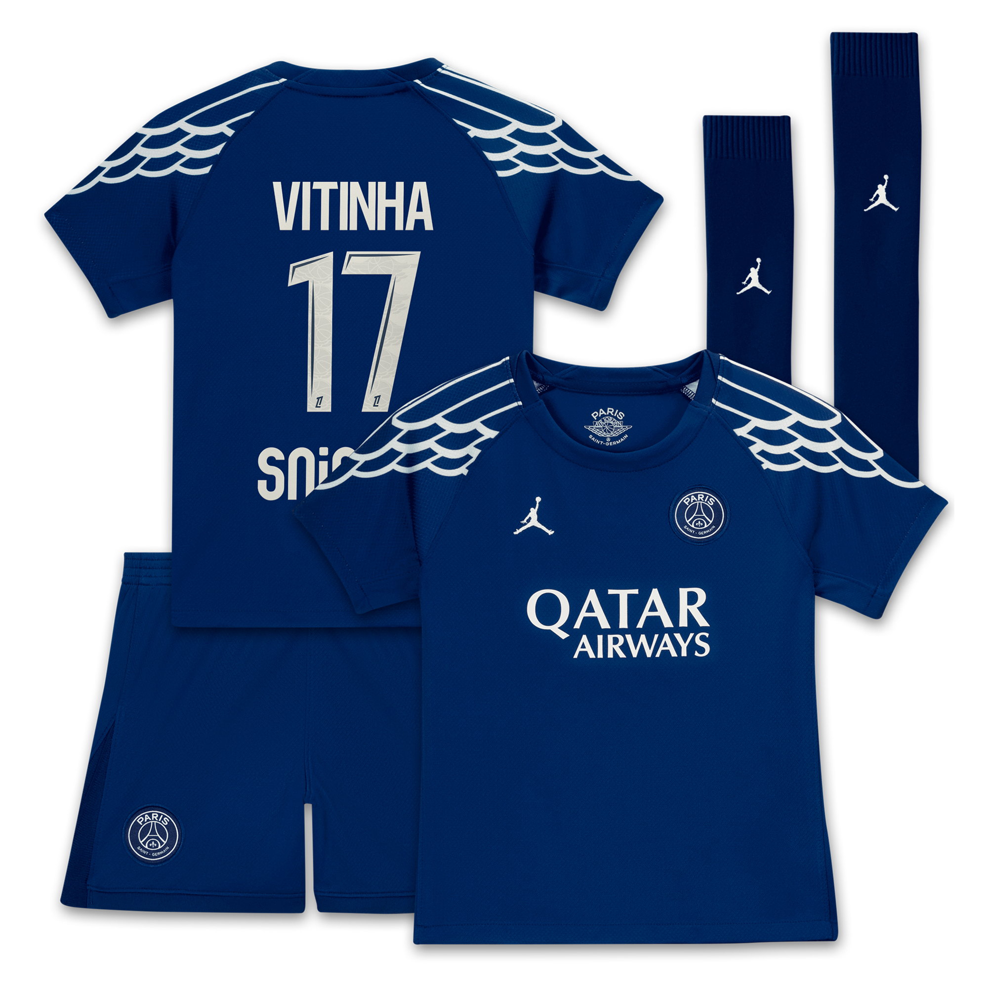 PSG Jordan Fourth Stadium Kit 2024-25 - Little Kids with Vitinha 17 printing