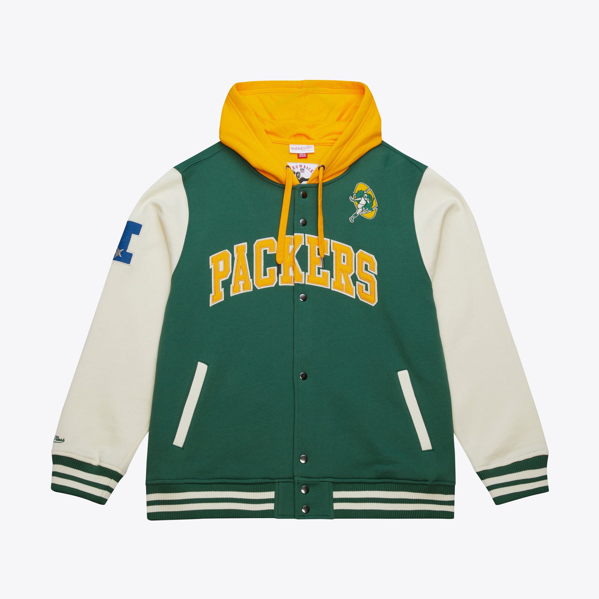 Green Bay Packers Mitchell & Ness Courtside Fleece Varsity Jacket – Green – Mens