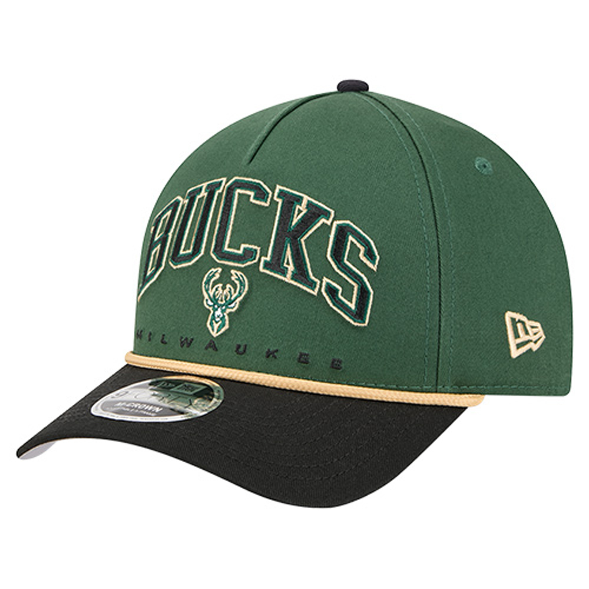 Men's New Era Hunter Green Milwaukee Bucks Bold Arch COOLERA 9FORTY A-Frame M-Crown Adjustable Hat