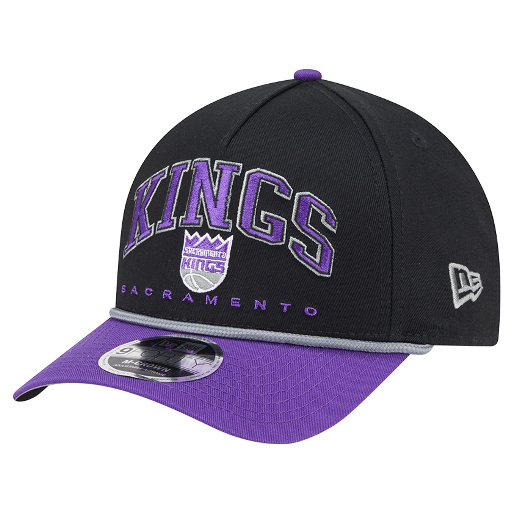 Men's New Era  Black Sacramento Kings Bold Arch COOLERA 9FORTY A-Frame M-Crown Adjustable Hat