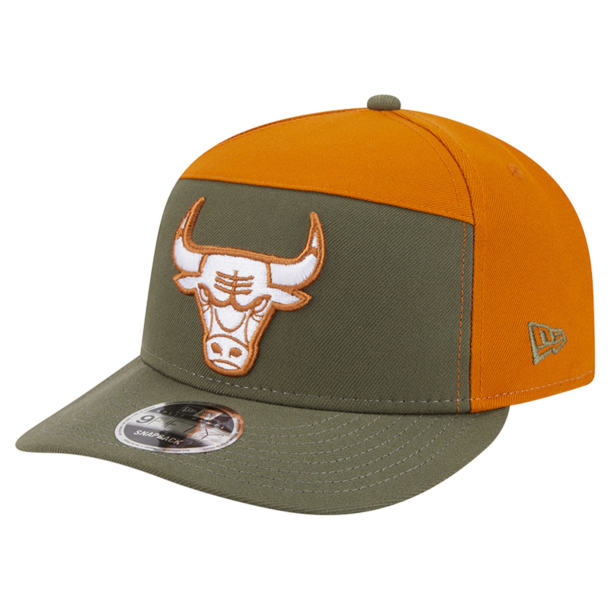 Men's New Era  Olive/Burnt Orange Chicago Bulls Two-Tone Color Pack Split Panel 9FIFTY Adjustable Hat