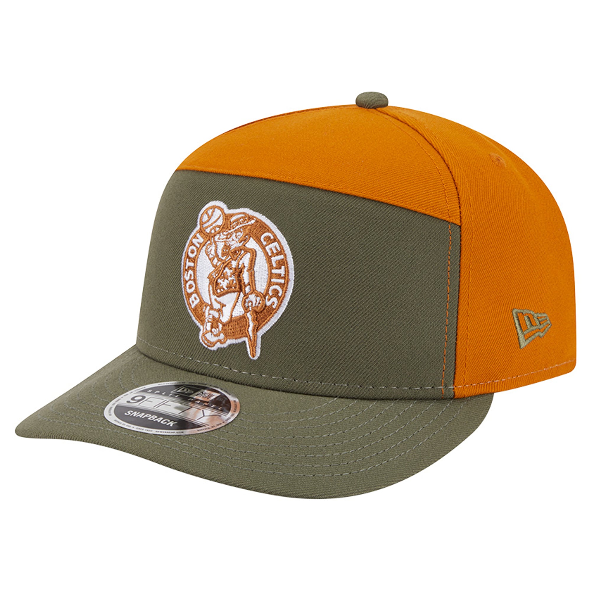 Men's New Era Olive/Burnt Orange Boston Celtics Two-Tone Color Pack Split Panel 9FIFTY Adjustable Hat