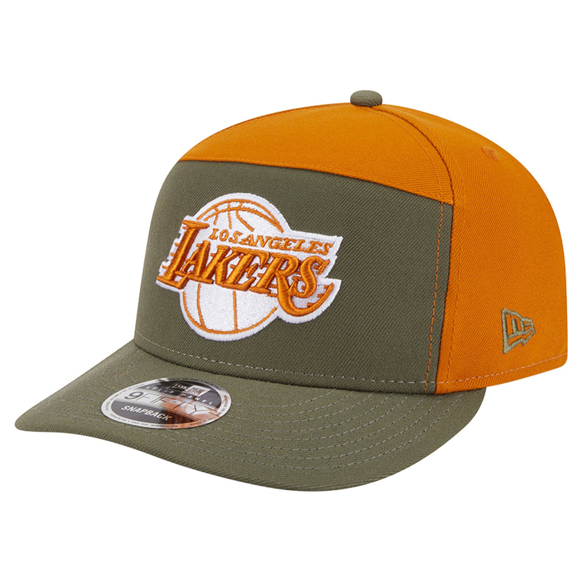 Men's New Era Olive/Burnt Orange Los Angeles Lakers Two-Tone Color Pack Split Panel 9FIFTY Adjustable Hat