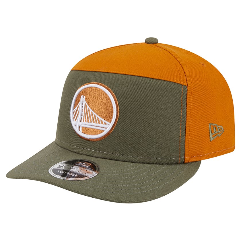 Men's New Era Olive/Burnt Orange Golden State Warriors Two-Tone Color Pack Split Panel 9FIFTY Adjustable Hat