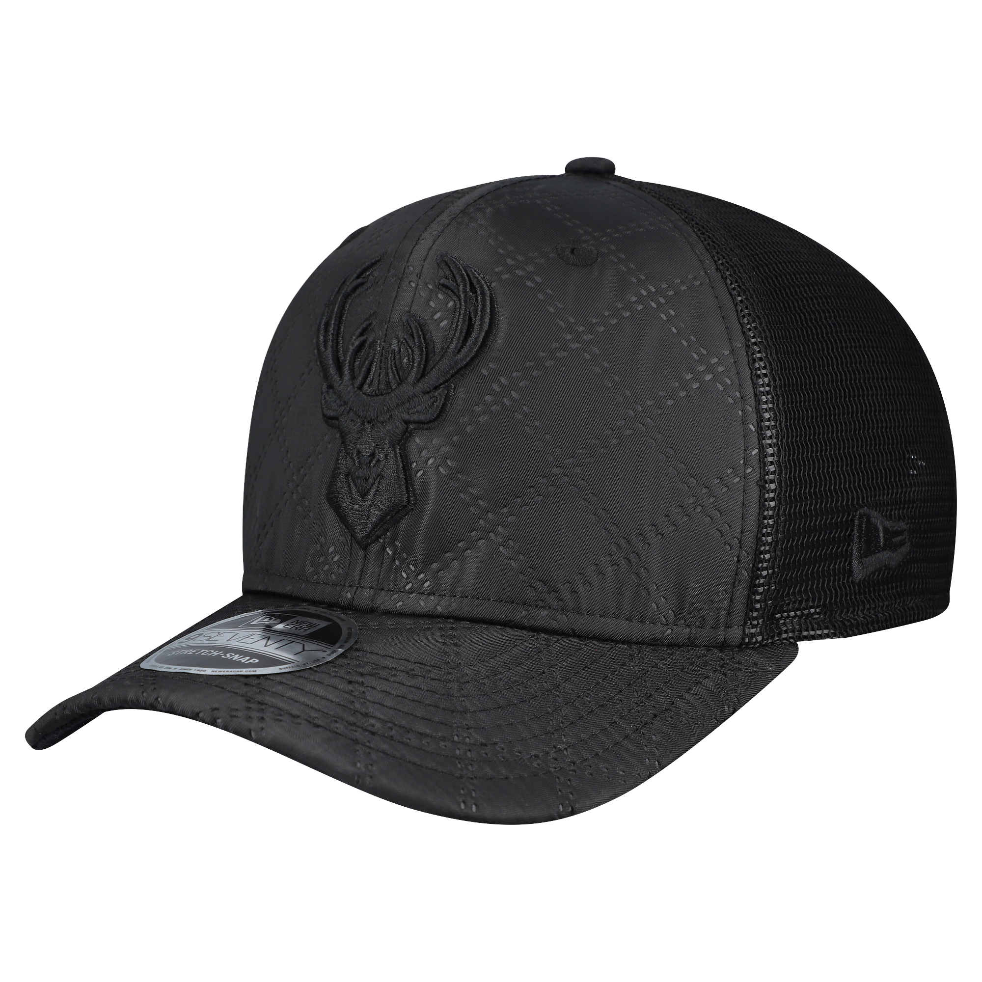 Men's New Era  Black Milwaukee Bucks Quilted 9SEVENTY Trucker Adjustable Hat