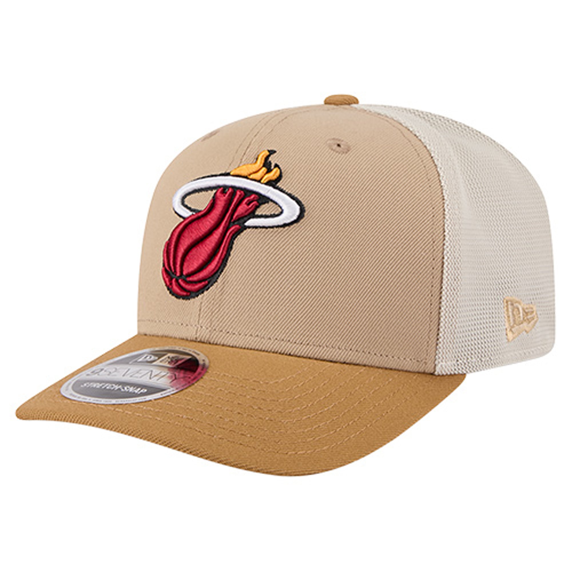 Men's New Era Tan/Light Brown Miami Heat Two-Tone 9SEVENTY Adjustable Trucker Hat